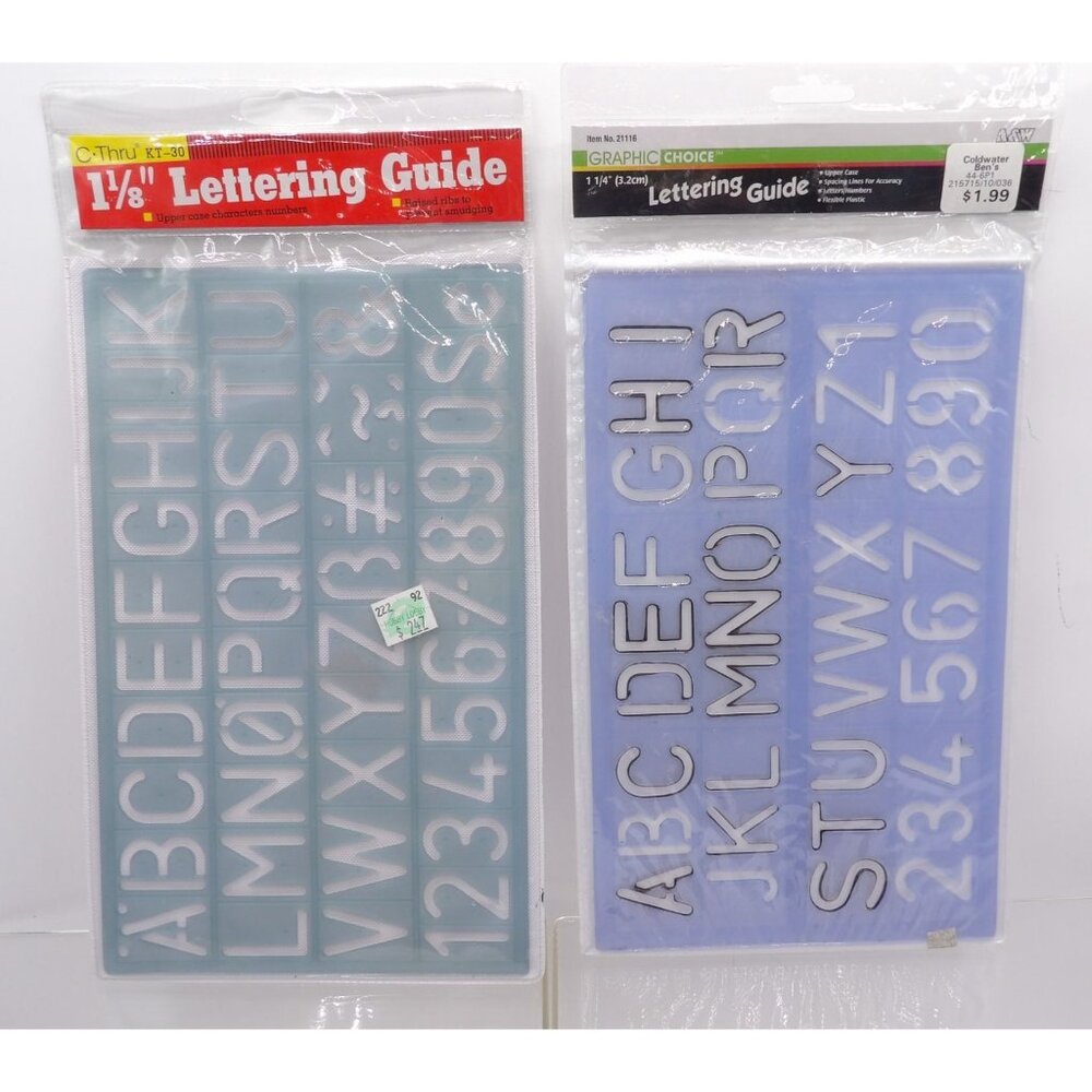 1⅛"x1¼" Lettering Guide Stencils Set of 2- Uppercase